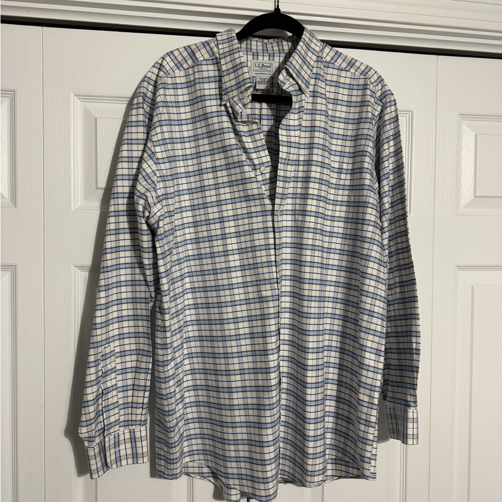 LL Bean Blue Plaid Button-Up Shirt